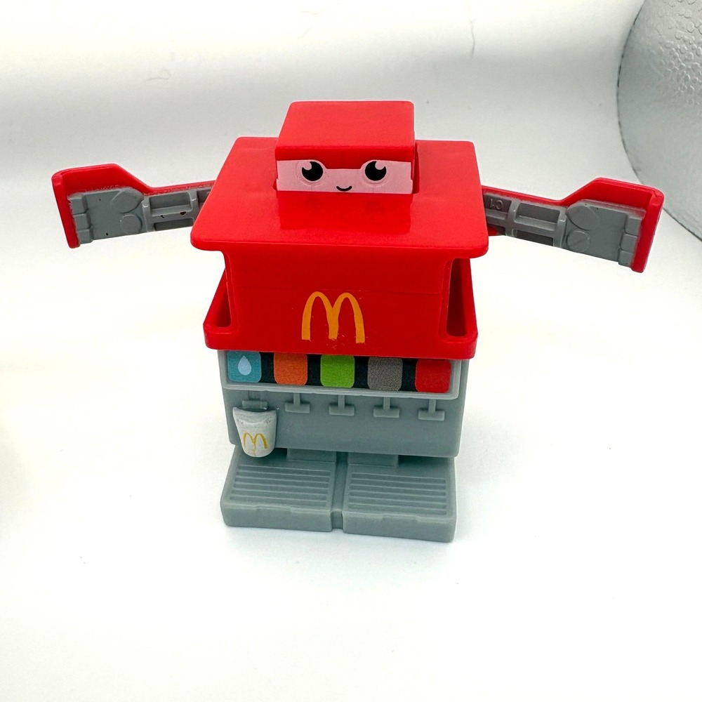 McDonalds Happy Meal Soda Fountain Transforming Robot Toy Lot of 2 Red Grey - Picture 4 of 7